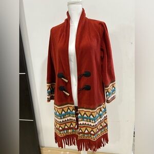 duster Koret Deep Orange Coat with Textured Design